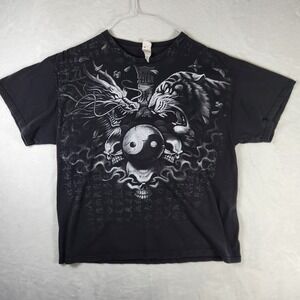 Vtg‎ Y2K Dragon Tiger Yin Yang Graphic T-Shirt Black Delta Pro Weight XL
